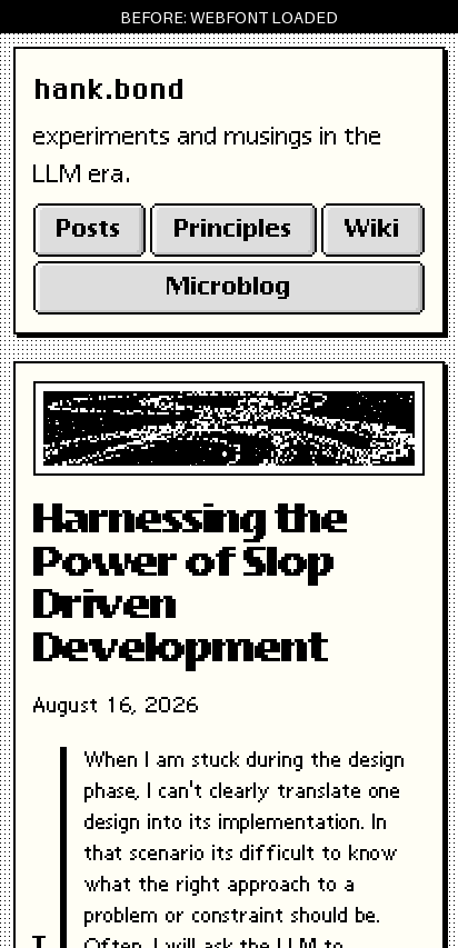 Before optimization, after the webfont loads: the page repaints with substantial layout movement.
